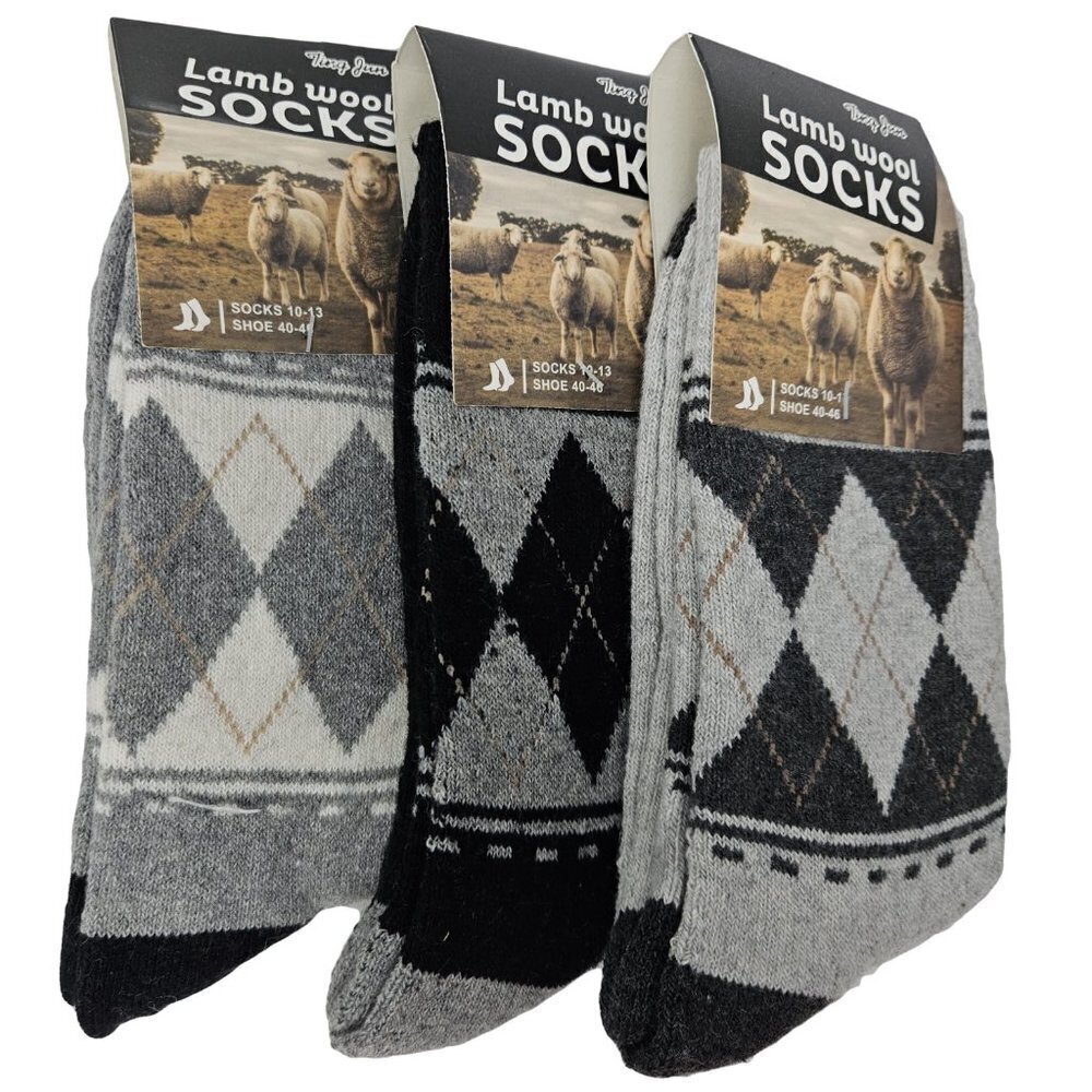 Lamb Wool Socks Men 10-13, Thermal Warm Winter Boot Men Crew Socks 3-Pairs NWT